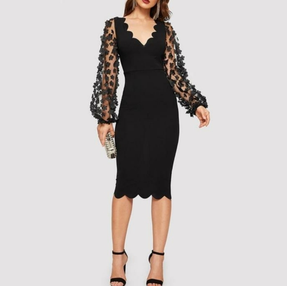 Dresses & Skirts - Black Accent Lantern Sleeves Sheath Dress